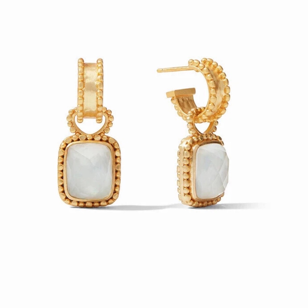 Julie Vos Gold Beaded Hoop Earrings with White Stone Drops
